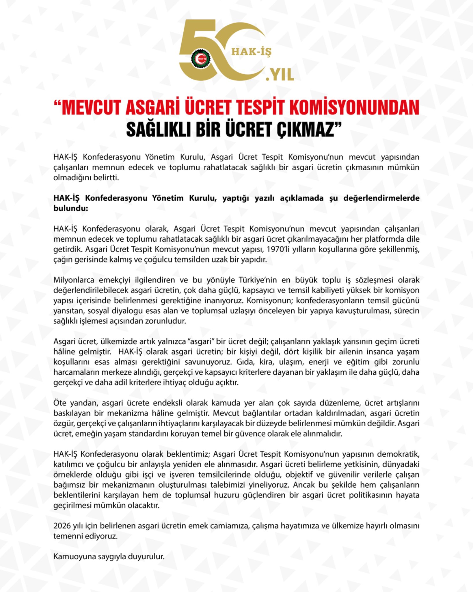 HAK-İŞ’ten Asgari Ücret Çıkışı: Komisyon Yapısı Değişmeden Sağlıklı Ücret Belirlenemez