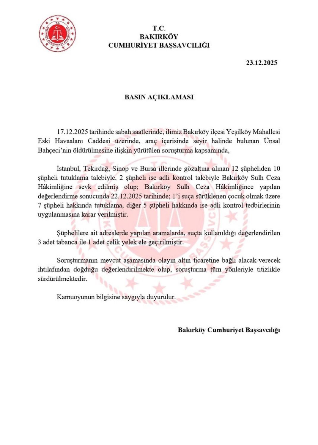 Bakırköy’de Araç İçinde Cinayet Soruşturmasında 7 Tutuklama