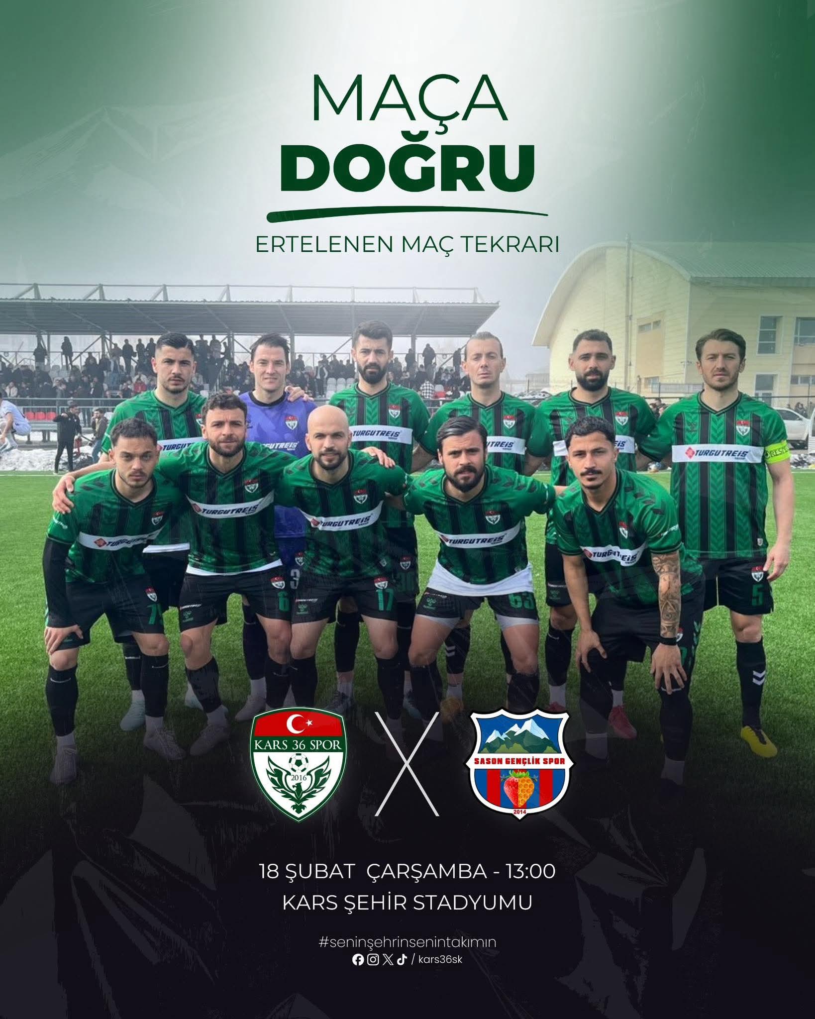 Kars 36 Spor ile Batman Sason Gençlik Spor karşı karşıya gelecek.