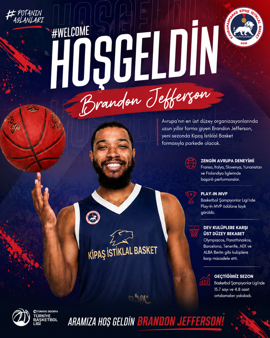 Kipaş İstiklal Basket, Brandon Jefferson Transferini Resmen Duyurdu